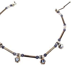 Vintage VJ Vicky Jousan Designer Pipped Art Glass Necklace Blue Crystal Stars